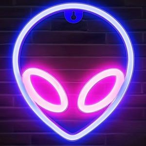 Neon Alien LED Battery/USB Powered Light 8.66x7.67in Sign Wall Decor Gaming Room